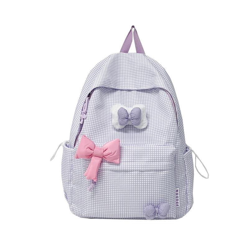 

Милый маленький рюкзак с бантом в клетку женский рюкзак большой емкости для девочек школьная сумка для студентов Small фиолетовый