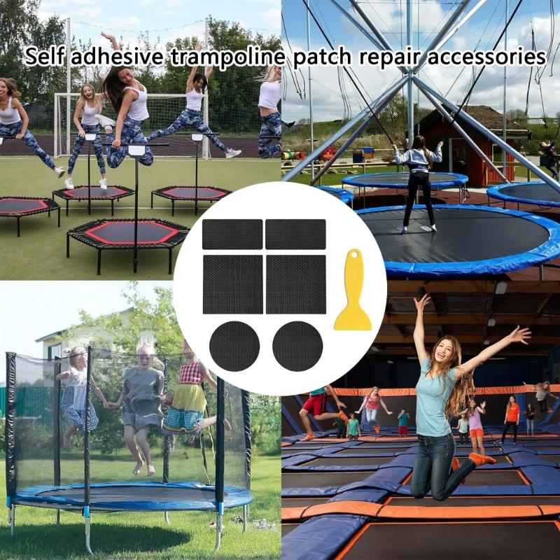 6Pcs Trampoline Mat Hole Fix Patches With Scraper Trampoline Repair Adhesive Patches for Holes and Tear Enduring