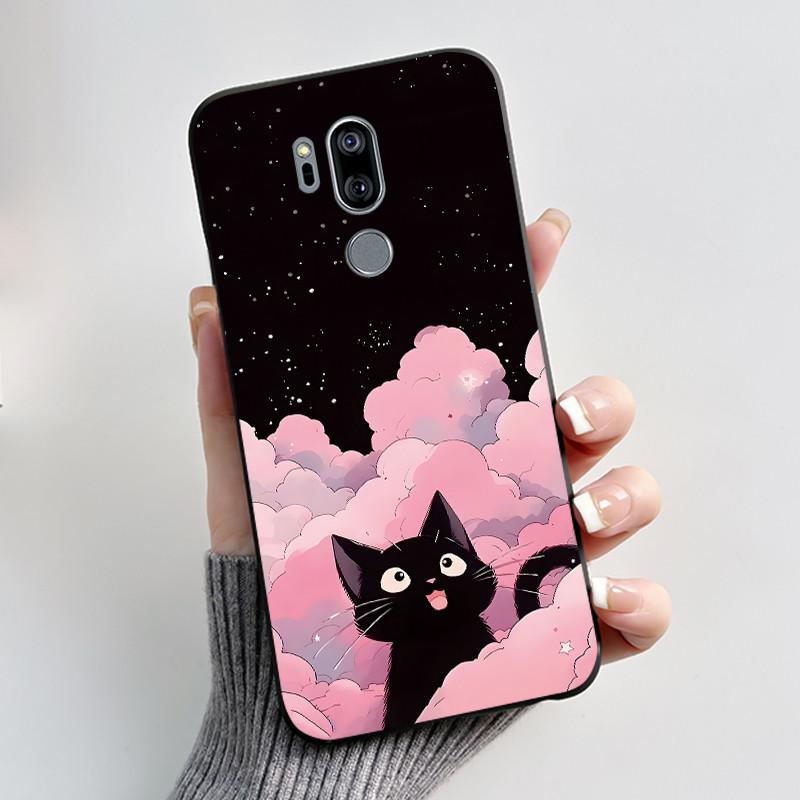 Case For LG G7 ThinQ Casing G710EM Cute Love Rabbit Funny Cartoon Ultra Slim TPU Black Silicone Soft Case LG G7 Plus Phone Cover