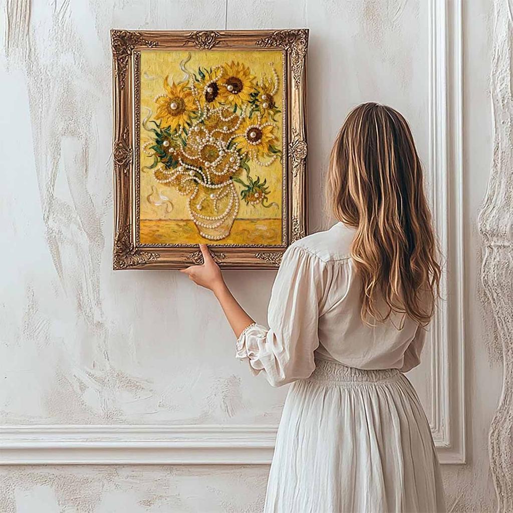 Pearl Van Gogh's Sunflowers DIY Diamond Art Kits 15.7x19.6inch Gem Art Diamond Painting Kits Without Frame for Adults Gift Idea Home Wall Decor