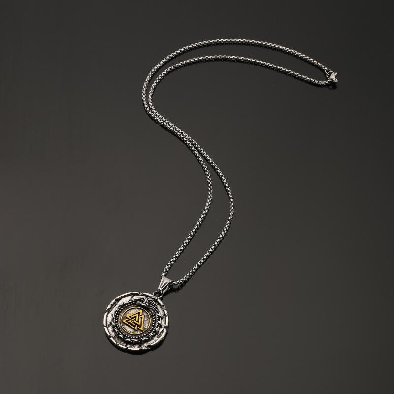 Retro Viking World Serpent Pendant Necklace with Odin Shield - Men's Norwegian Party Accessory