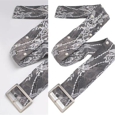 Elegant Lace Pearl Embellished Belt Waist Sash for Women Wedding Party Formal Occasion Adjustable Waistband