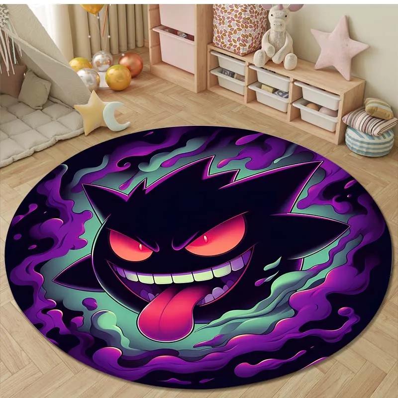 1PC Japanese Games P-Pokemon G-Gengar Print Round Carpet Rug for Living Room Bedroom Carpet Flannel Non-slip Rugs Gift Potdemiel