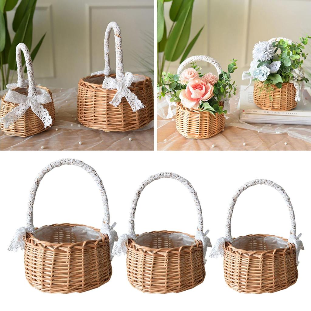 Rattan Storage Basket Flower Girl Gifts Wicker Flower Pot Plant Containers