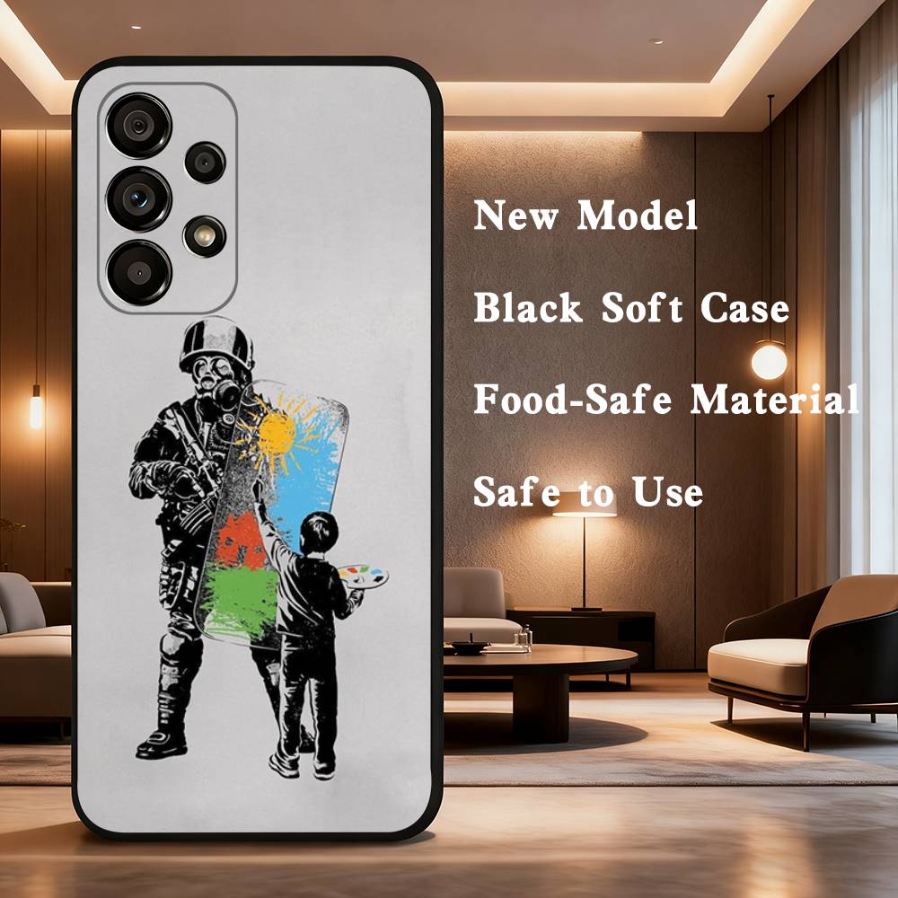 Graffiti B-Banksyes Artist  Phone For Samsung Galaxy A53,31,52,72,41,22,73,32,71,Note,J7,8,9,5G Soft Black Silicone Case