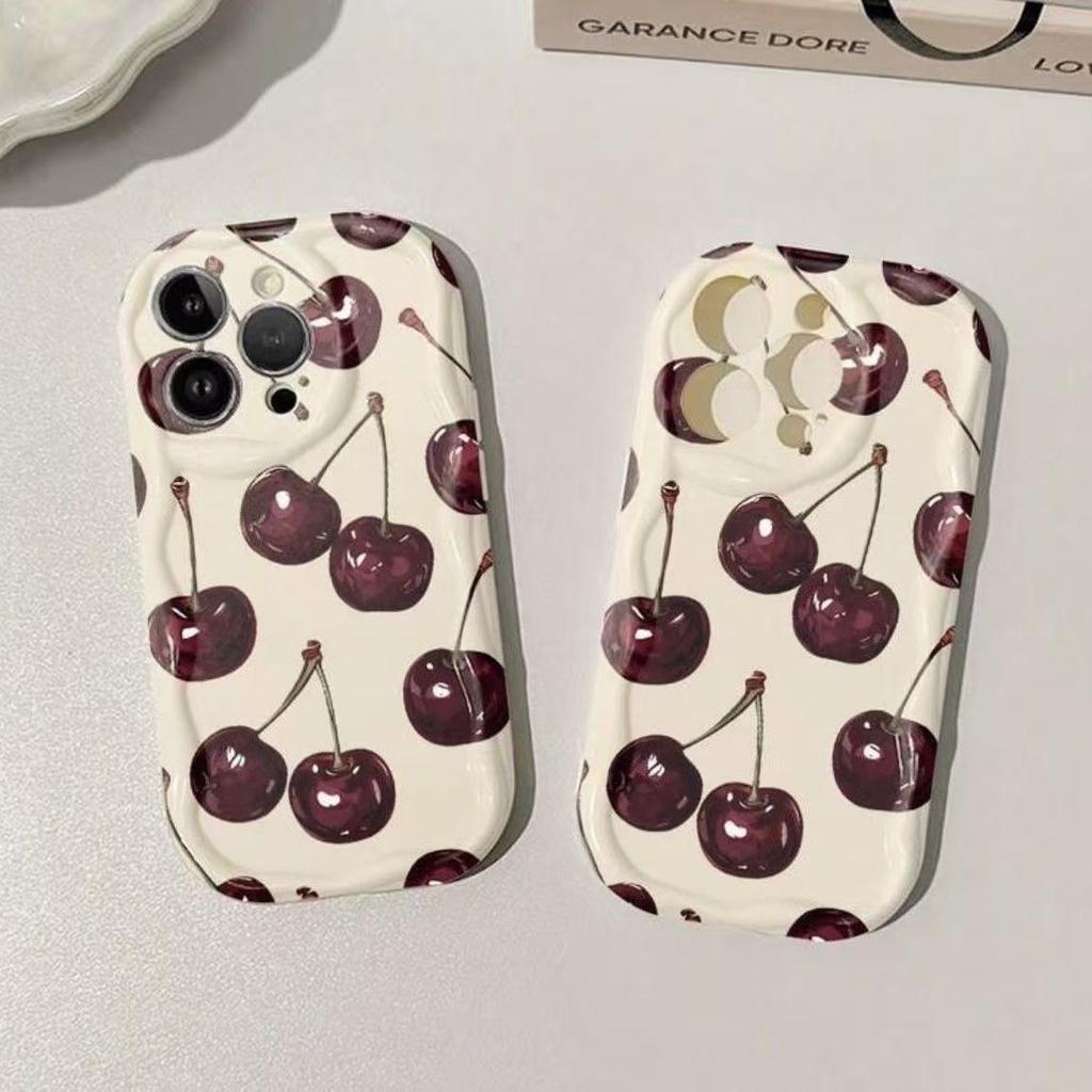 Cute Red Cherry Butterfly 3D Wave Phone Case for iPhone 17 Air 16 15 14 Plus 13 12 11 Pro Max 16E XR XS X 7 8 Silicone Cover