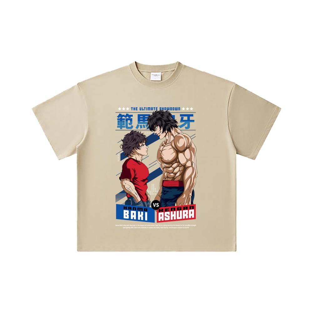 260 GSM Double Yarn 32 Count 100% Cotton Baki V2 Baki Ashura Print Unisex Heavy Cotton T Shirt