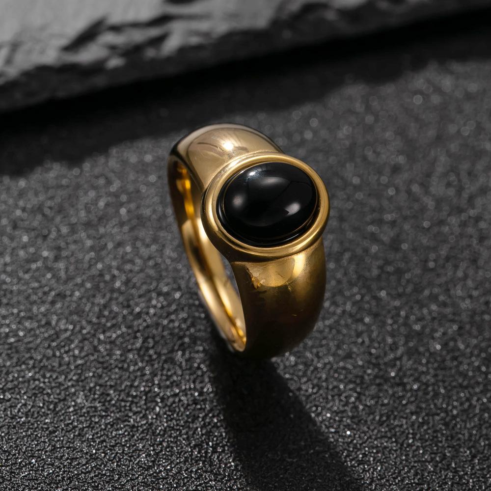 Neuer Vintage Ovaler Natursteinring für Damen Edelstahl Goldfarbener Ring Party Schmuck