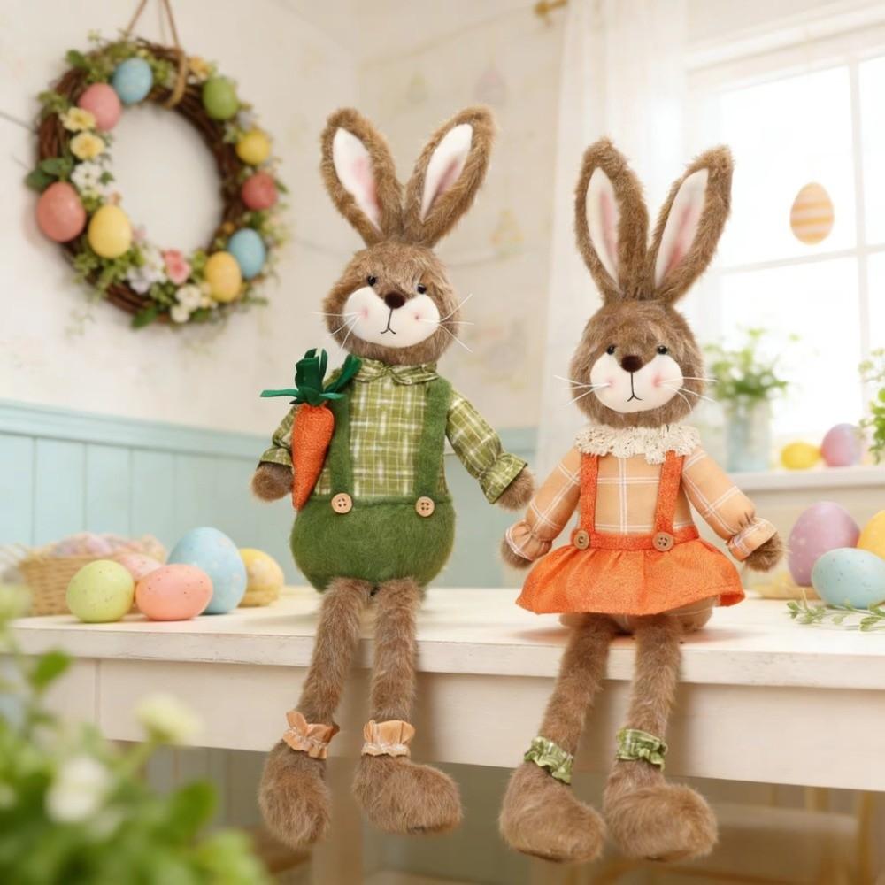 Long Legged Easter Bunny Ornament Pastoral Style Bunny Plush Toy Holiday Decor