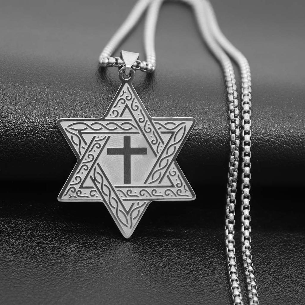 Modische Sechsstern-Kreuz-Halskette, Schlicht und Vielseitig, Titanstahl