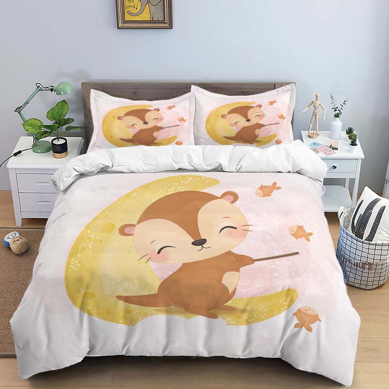 Comforter Moon Little Animal Sleep Print Digital Print Polyester Bedding Sets Girl'S For Teens
