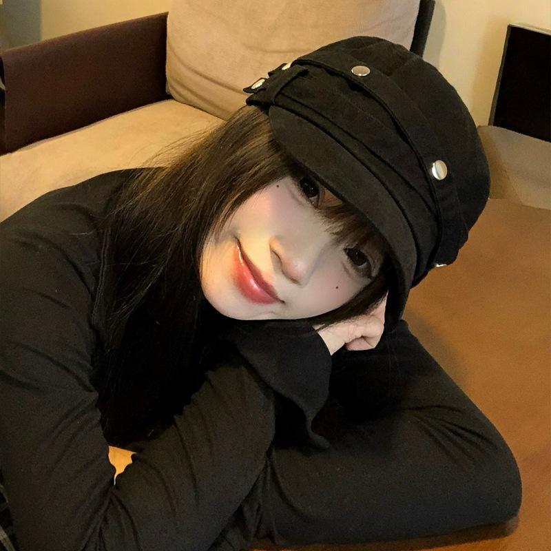 Suede pleated flat-top equestrian hat, new vintage vintage newsboy hat, casual versatile face-enhancing baseball cap