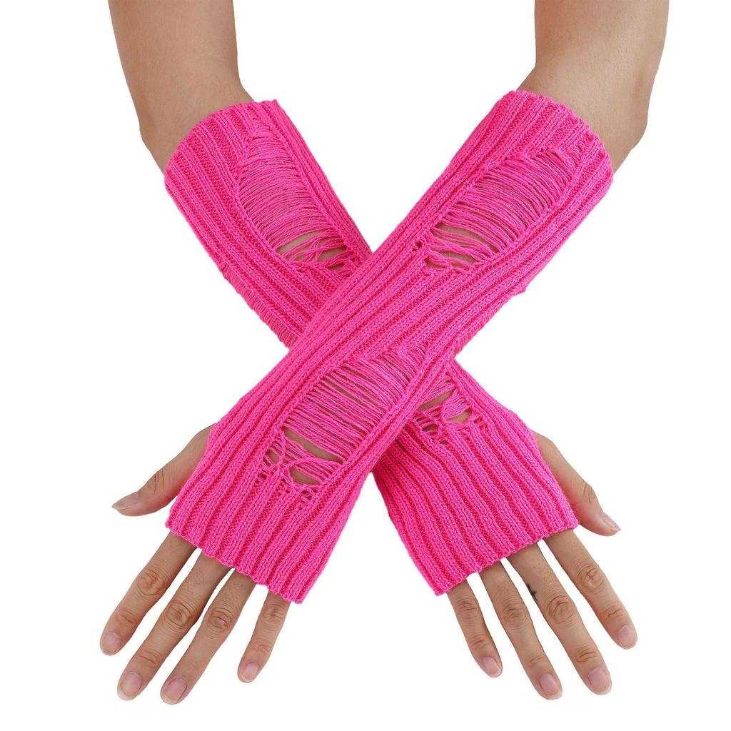 Perforated and Hollowed Out Woolen Gloves for Autumn and Winter Mid Length Fingerless  Warm and Fashionable Knitted Arm Covers for Women