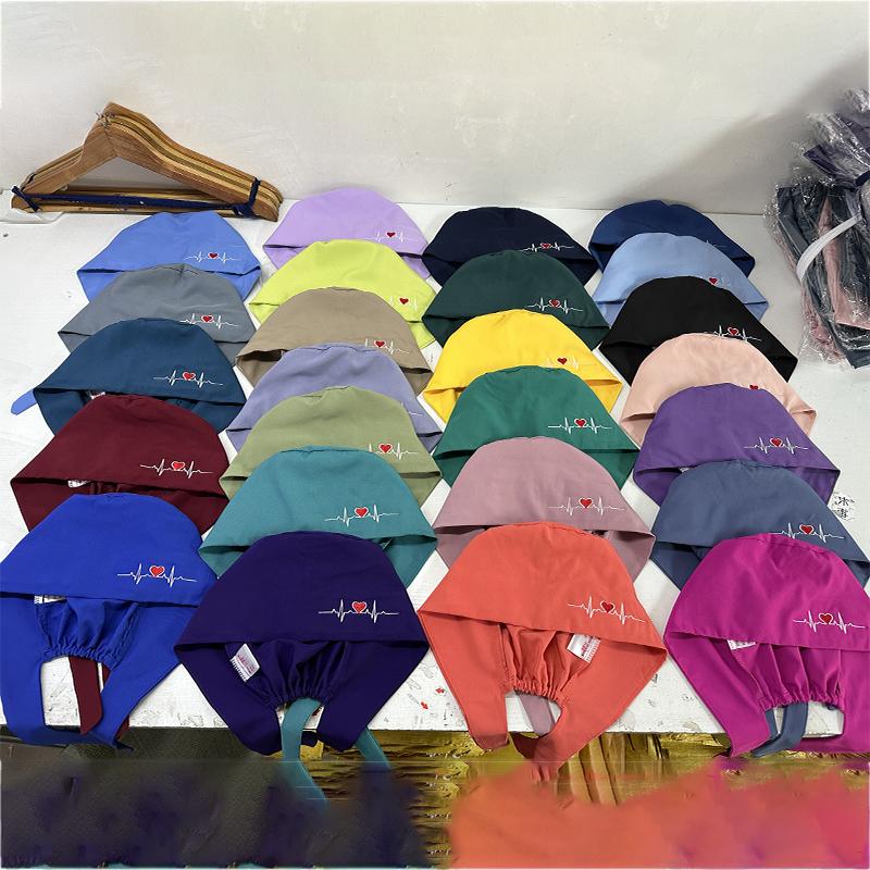 Customized Solid Color Dental Doctors Cap Women Men Nursing Hat Laboratory Pet Vet Breathable Medical Scrub Caps with Buttons