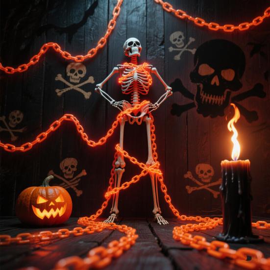 Battery Operated Plastic Chain String Lights LED Halloween Prop Chain Lights for Halloween Party Cosplay Accessories