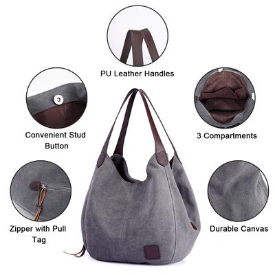 Women Canvas Shoulder Bag Handbag Multi-pockets Vintage Totes Hobo Bags