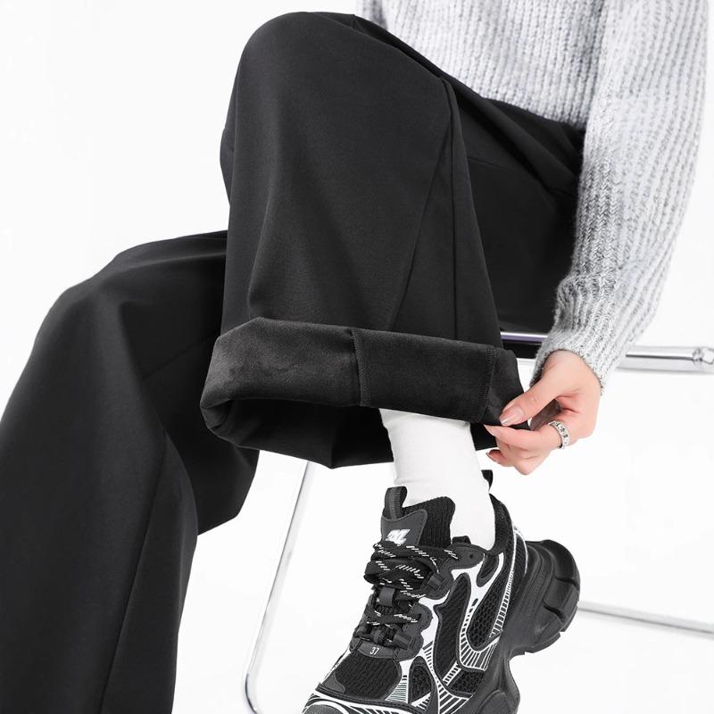 Fleece Overalls Women's Autumn and Winter New High Waist and Thin Wide Legs Narrow Version Small Sports Long Pants