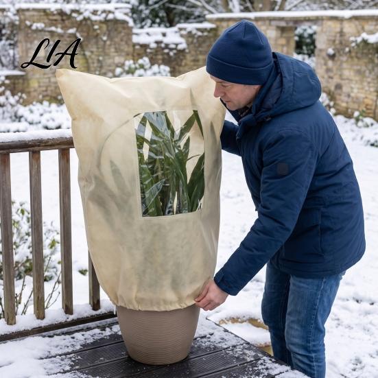 Large Plant Frost Jackets Winter Cover with Viewing Window, Drawstring Freeze Protection Cover, Antifreeze Resuable Blanket for Shrubs, Potted