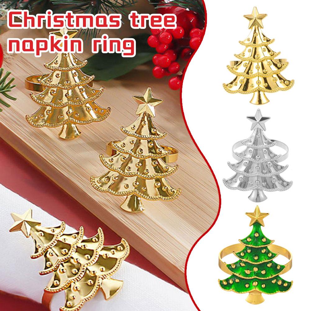 5Pcs Christmas Napkin Rings Set Xmas Tree Ornaments Creative Napkin Buckle Christmas Banquet Home Kitchen Dinner Table Decor