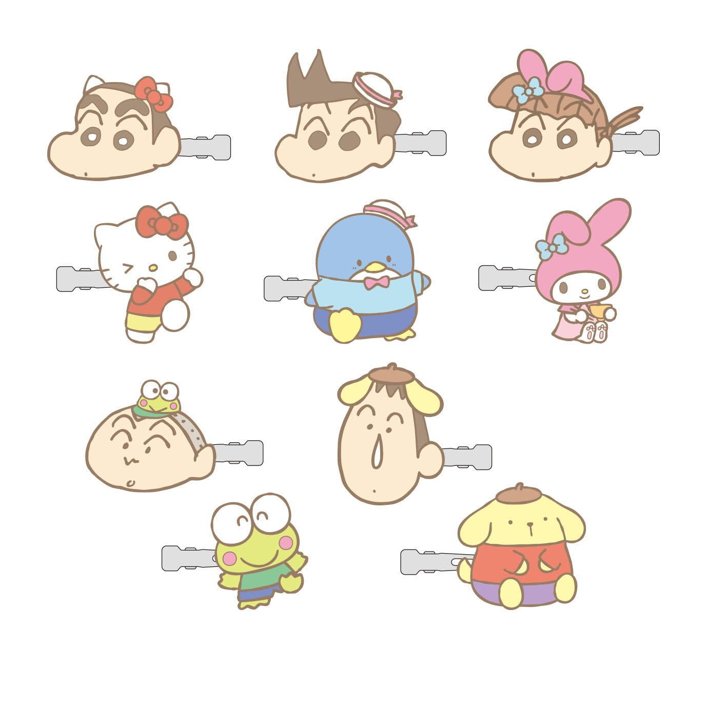 Toshin Pack Crayon Shin-chan x Sanrio Characters Торговый зажим-челка (Креон Шин-чан x Персонажи Sanrio) K1-HP001 1 шт. каждого