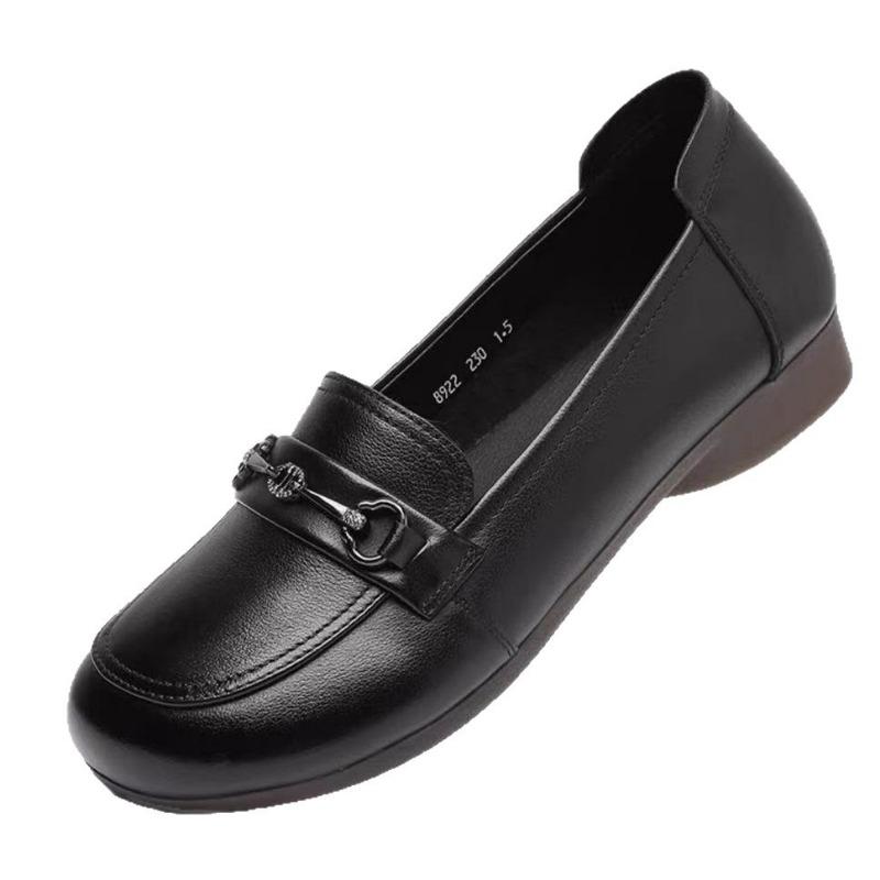 Casual Women's Autumn New Round Head Mid-mouth Comfortable Trendy with One-pedal Women's Small Leather Shoes