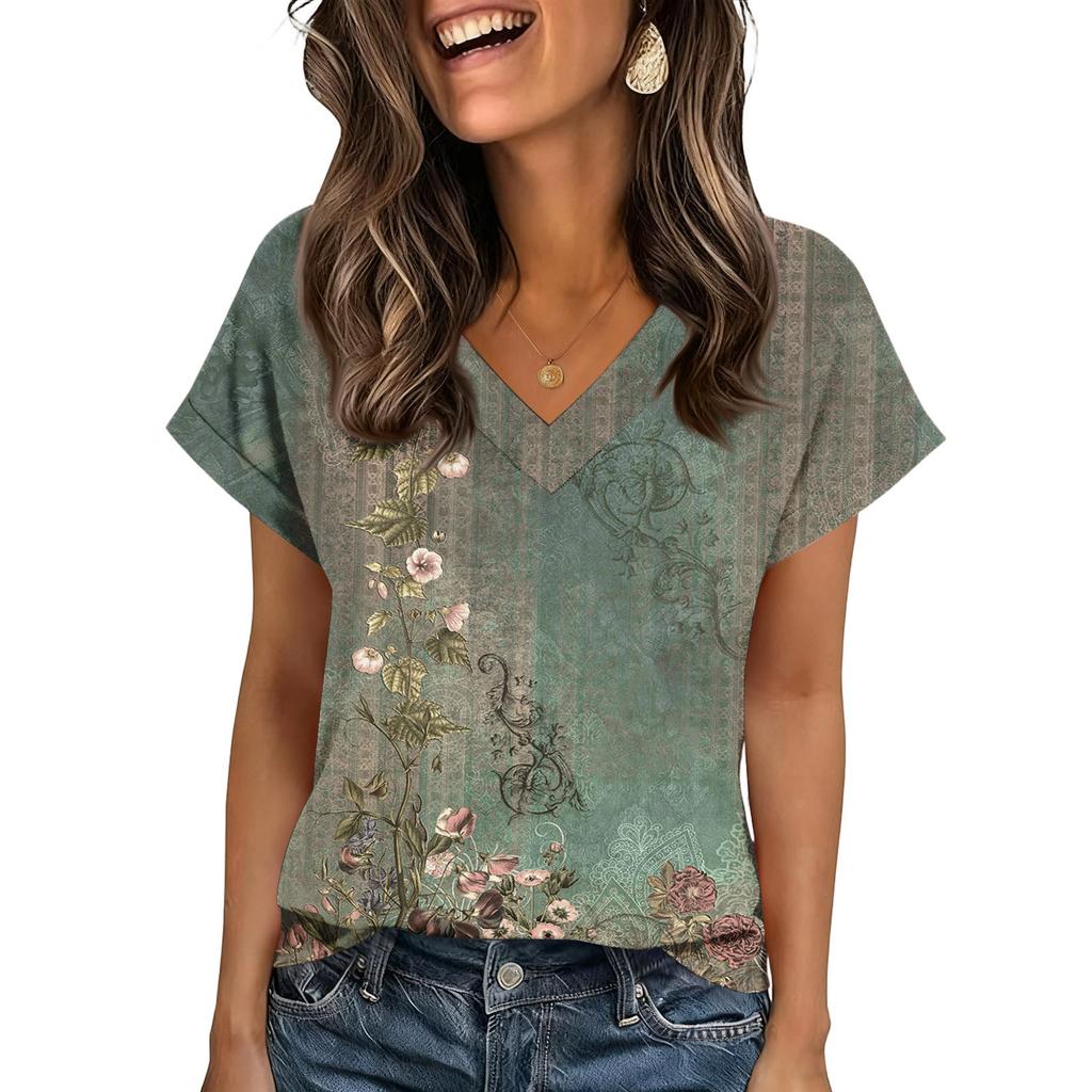Womens Summer Tops  Short Sleeve V Neck Shirts Casual Dressy  Summer Blouses Tunic Top