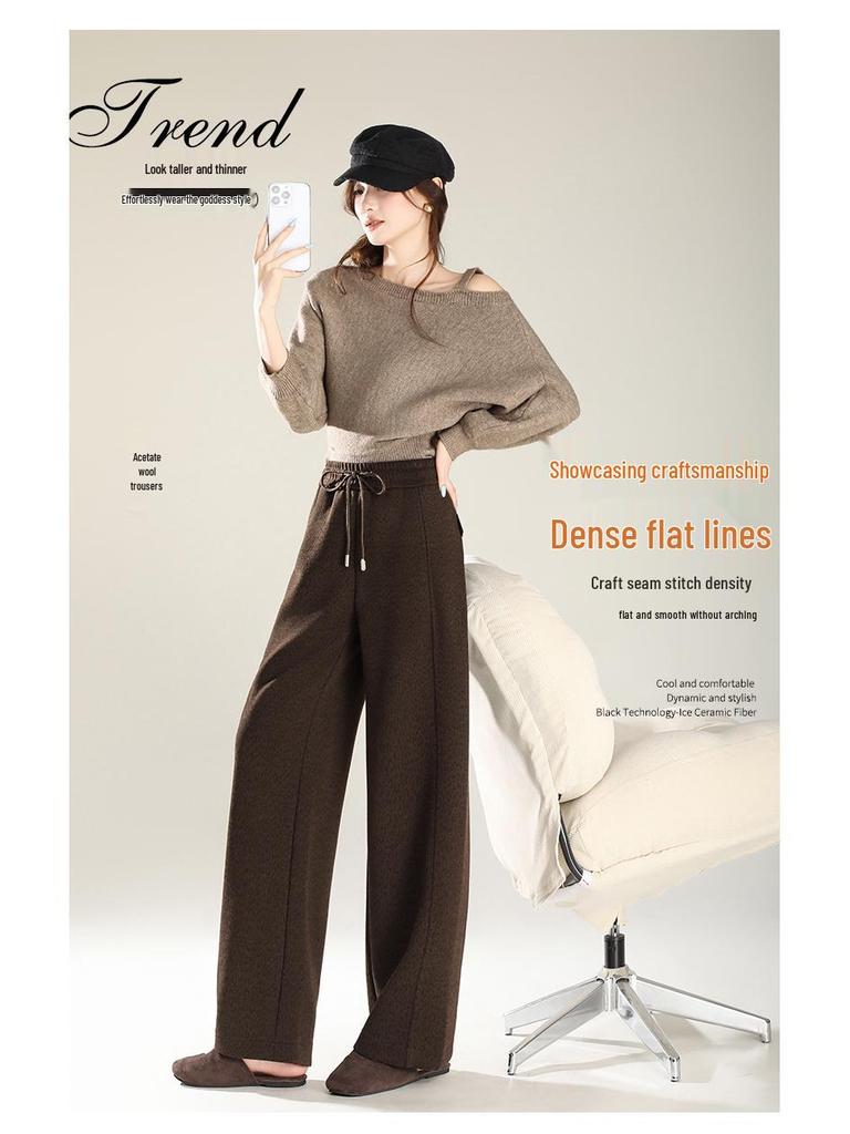 Women's Urban Wool Blend Fleece-Lined Wide-Leg Trousers: Autumn 2025 Bestseller for Comfortable Casual Commutes