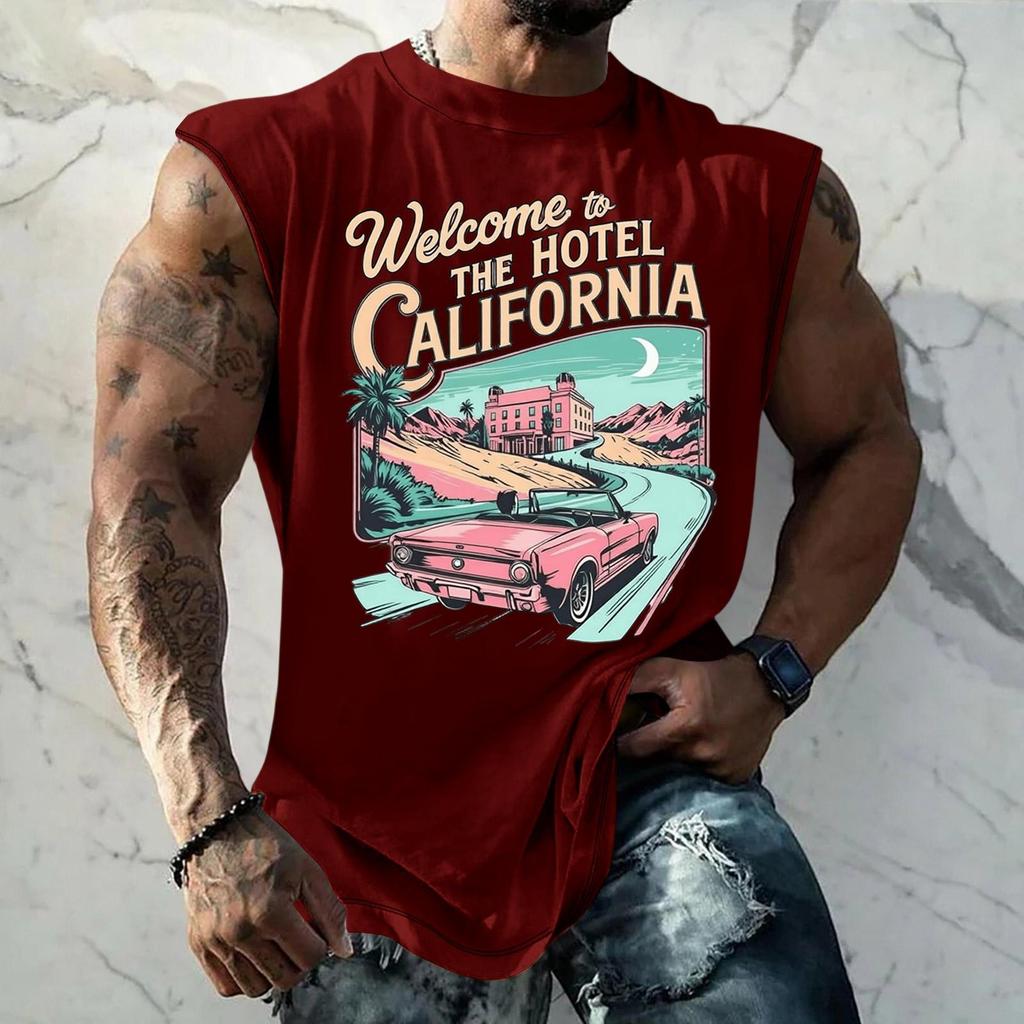 Men Sleeveless Tank Top Loose Fit Breathable Muscle Shirt Vintage Graphic Print Casual Streetwear Summer Sportswear