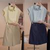 2026 Women's Chic Polo Collar Set: Stylish Solid Color Short Sleeve T-shirt for Summer Commutes