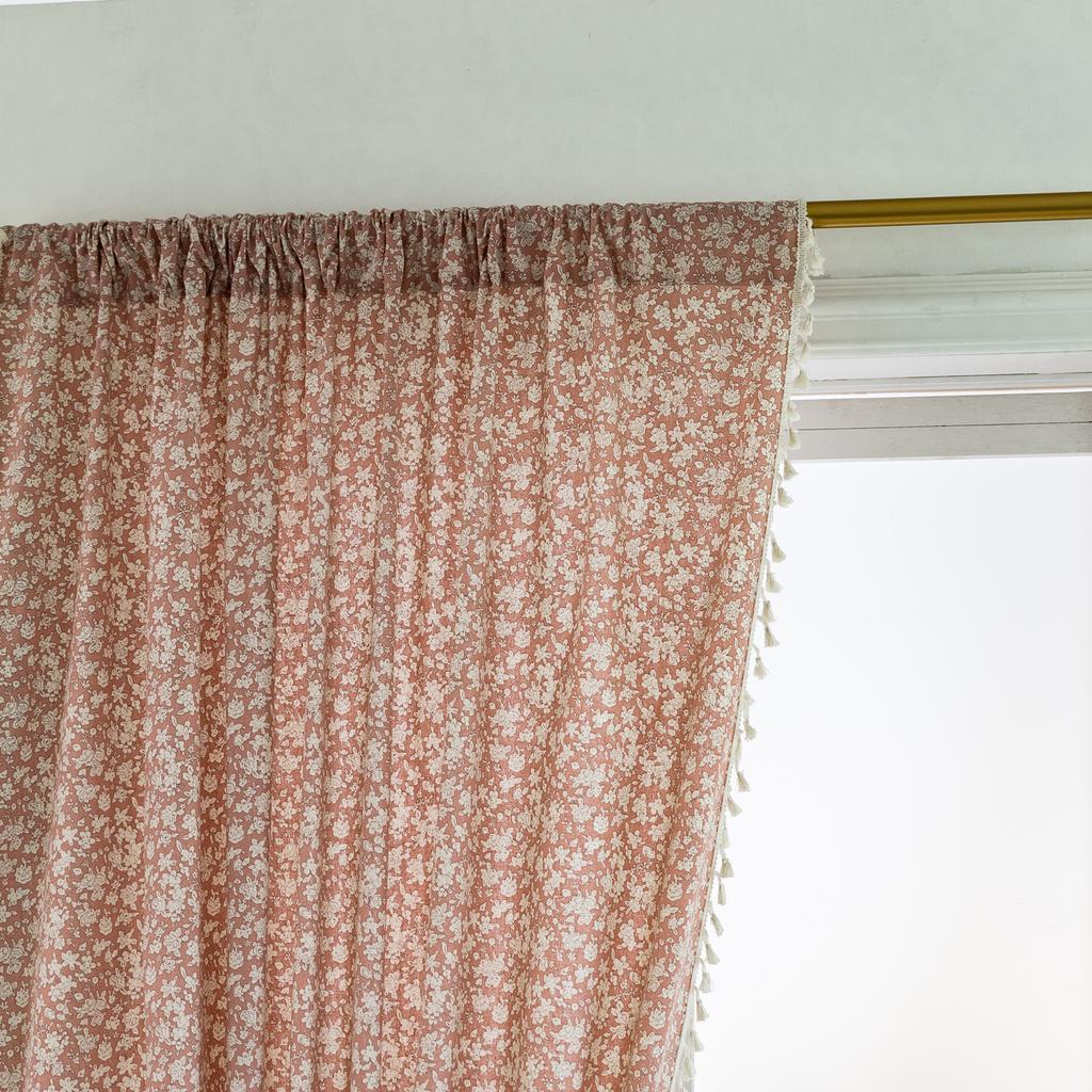 Finished Curtains Cotton And Linen Fabric Printing Floral Fresh Small Window Semi-Blackout Balcony Bay Window Curtain