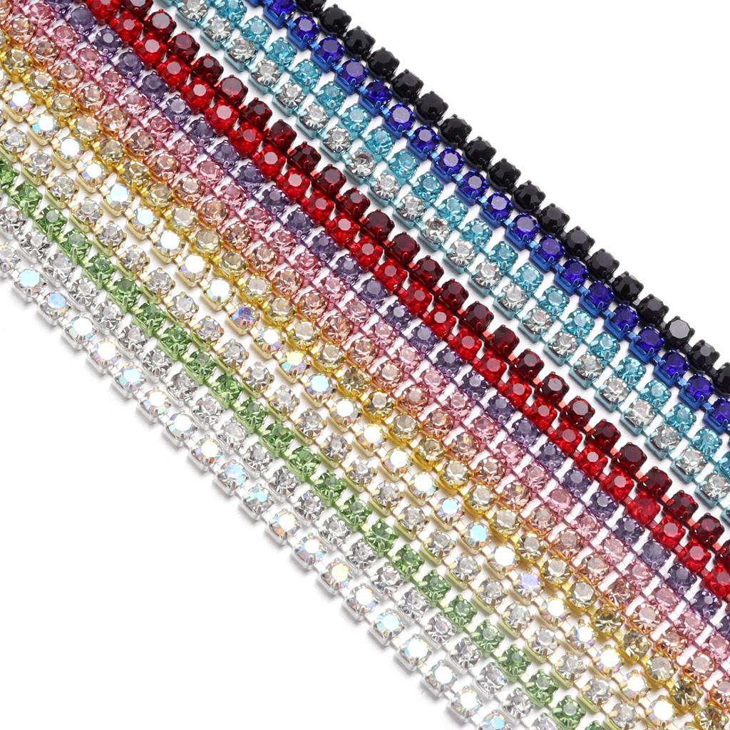10yards 2mm 3mm Colored Rhinestone Chains Dense Fancy Chain For Garment Sewing Glass Rhinestone Cup Chain DIY Headwear Home Deco