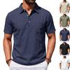 Men's Summer Men's Beach Linen Polo Shirt Loose Casual Simple Lapel Short Sleeve Men