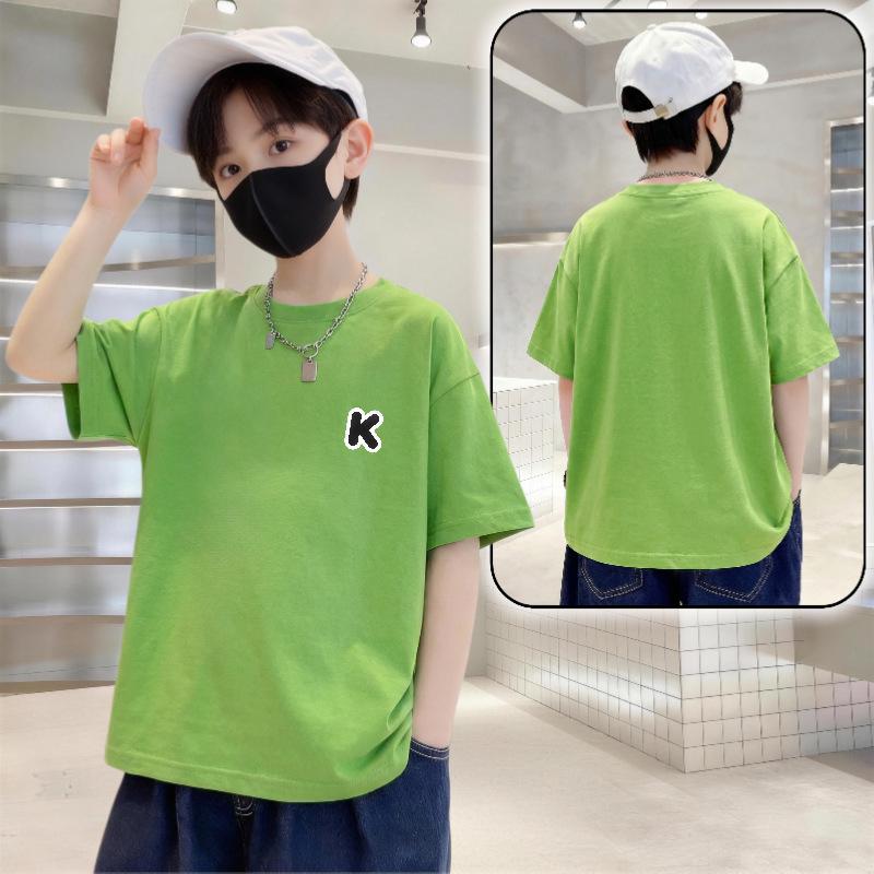Kids' Cotton Letter Print Short Sleeve T-Shirt - Boys' Summer Wear, Trendy and Stylish Loose Fit Top