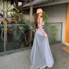 Women's Mesh Strapless Dress 2026 Spring Summer New Arrival V-neck Bowknot Deco Long Maxi Dresses Female