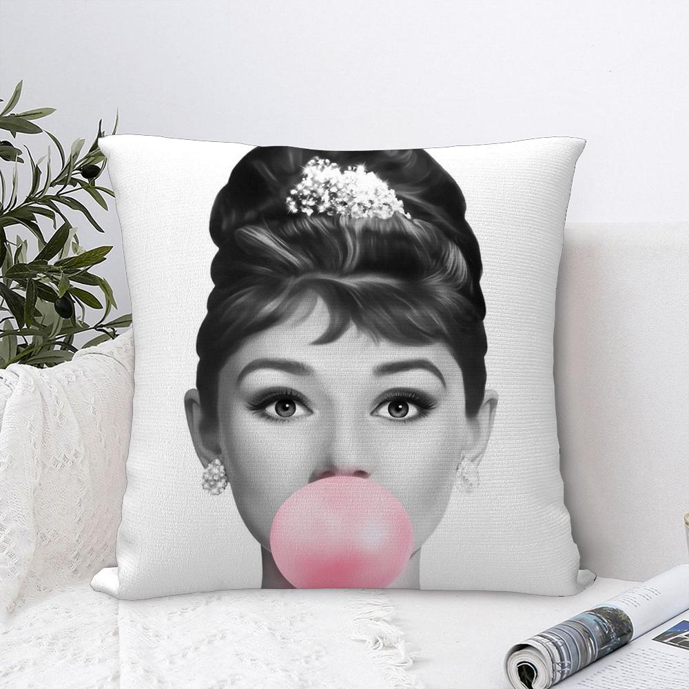 

Classic A-Audrey H-Hepburn Pillow Case Sofa Decorative Home Double-sided Print Plush Square Throw Pillow Covers Cushion Decor 16x16Inch