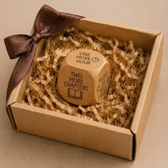 Solid Wood Book Dice Wooden Reading Decision Dice, 6-Sided Engraved Quotes Prompt, Natural Interactive Charm, Fun Companion Lover Habit Gif Tool
