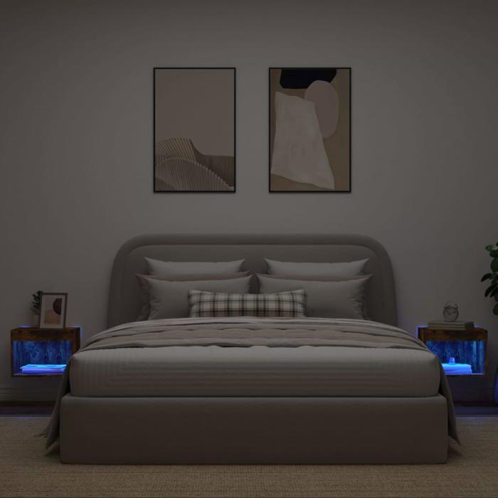 Table de chevet murale - Maison Exclusive - Chêne fumé - LED RVB intégrées - Fixation murale