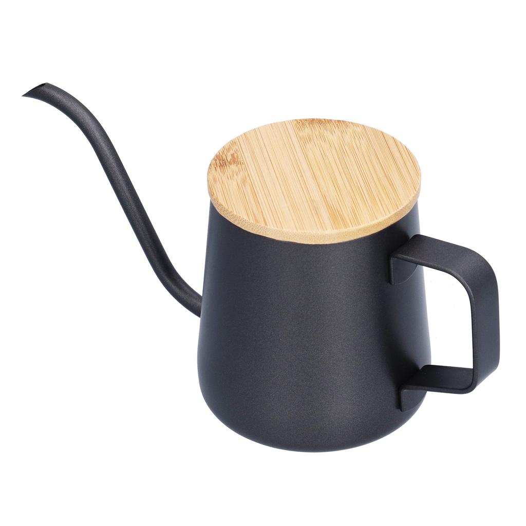 350ml Stainless Steel Coffee Pot Long Narrow Spout Manual Coffee Making Kettle with Bamboo Lid