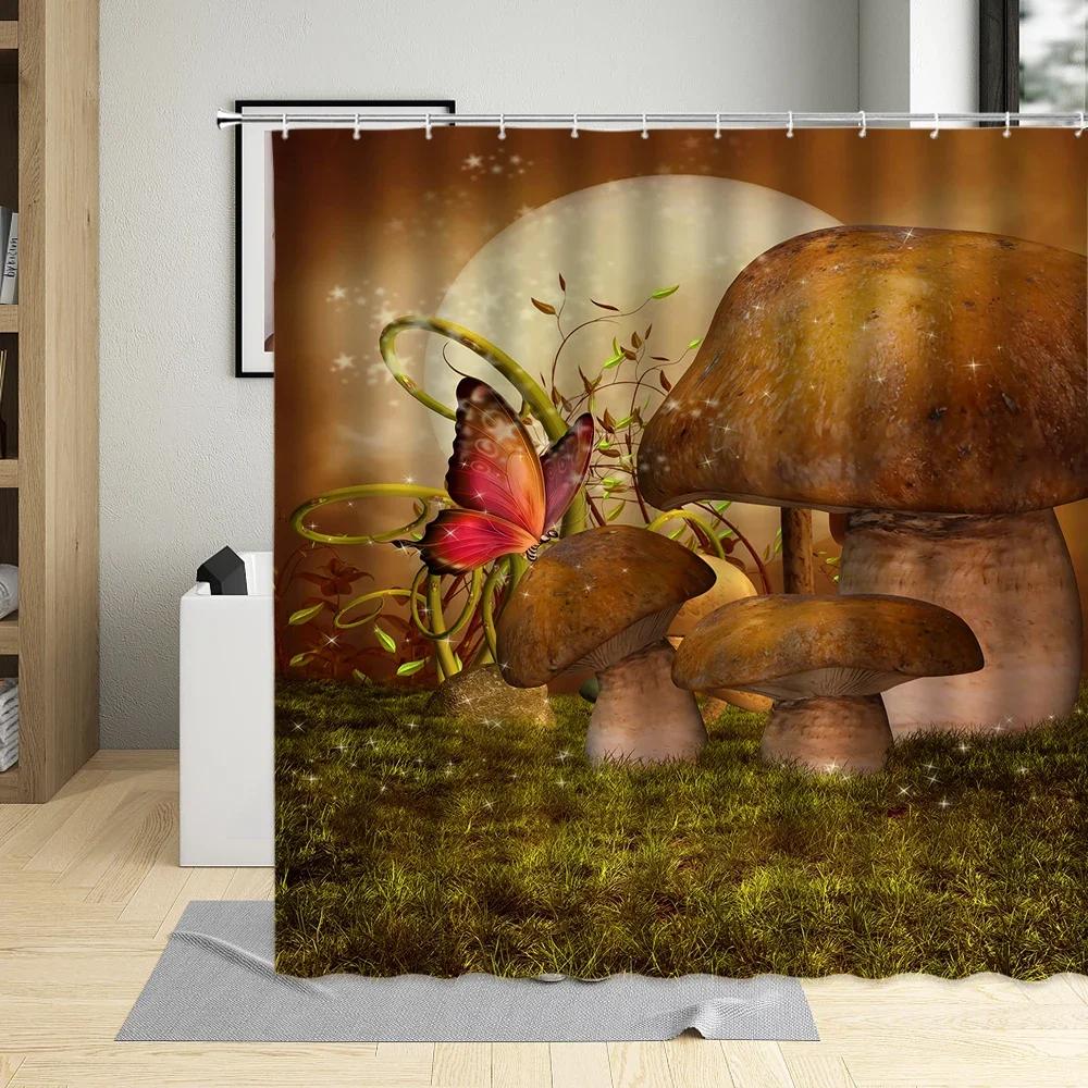 Meadow Mushroom Flower Forest Retro Shower Curtain Waterproof Polyester Fabric Bathtub Bathroom Decor Bath Curtains With Hooks