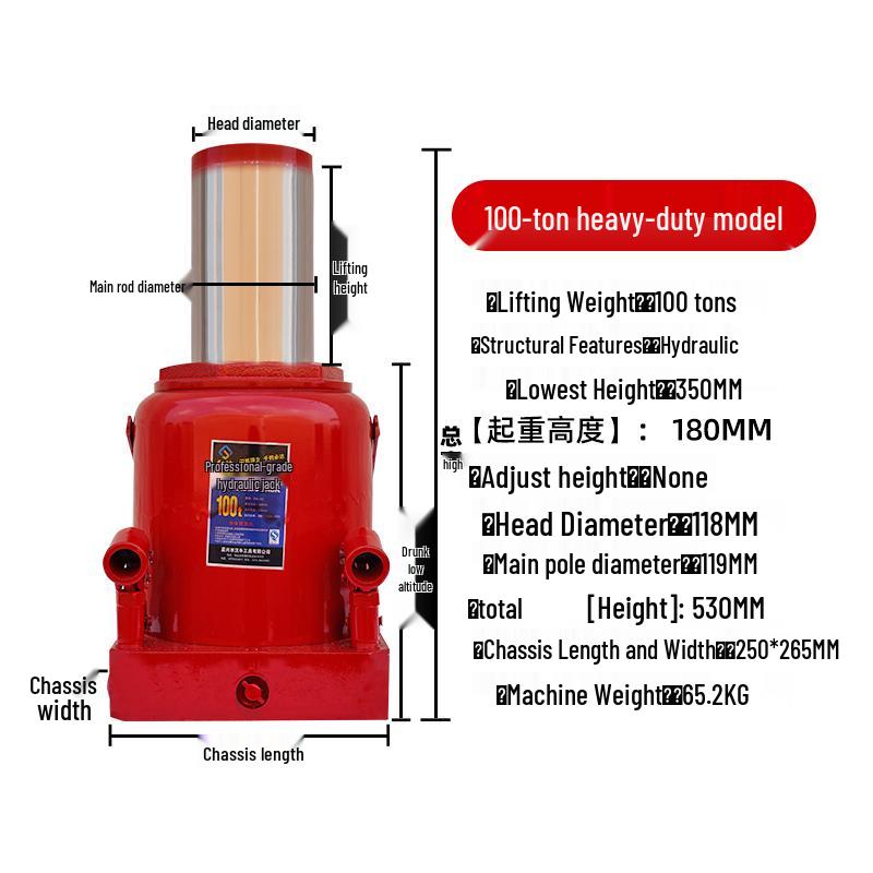 Heavy-Duty Hydraulic Vertical Jack, 20T-200T Capacity