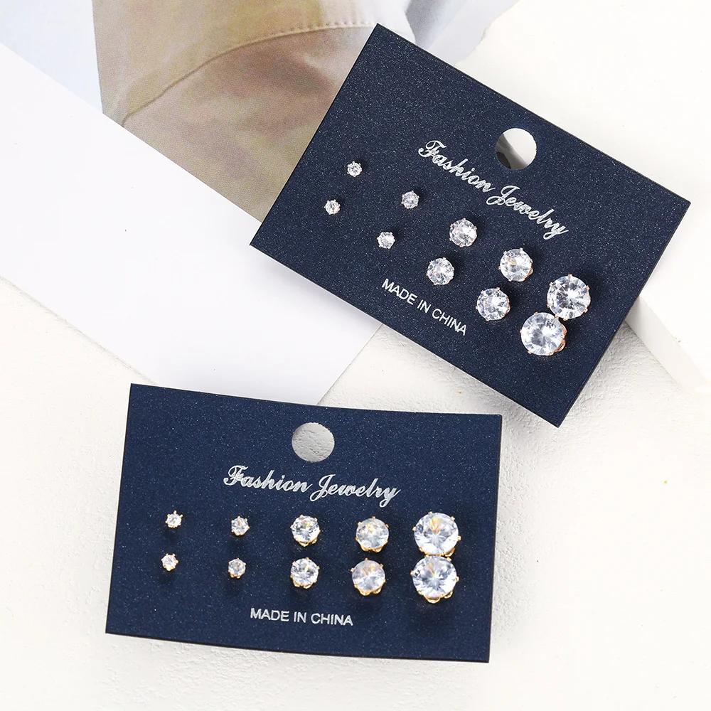5 Pairs Zircon Stud Earrings Set For Women Men Fashion Gold  Color Earring Unisex Ear Piercings Jewelry Gift