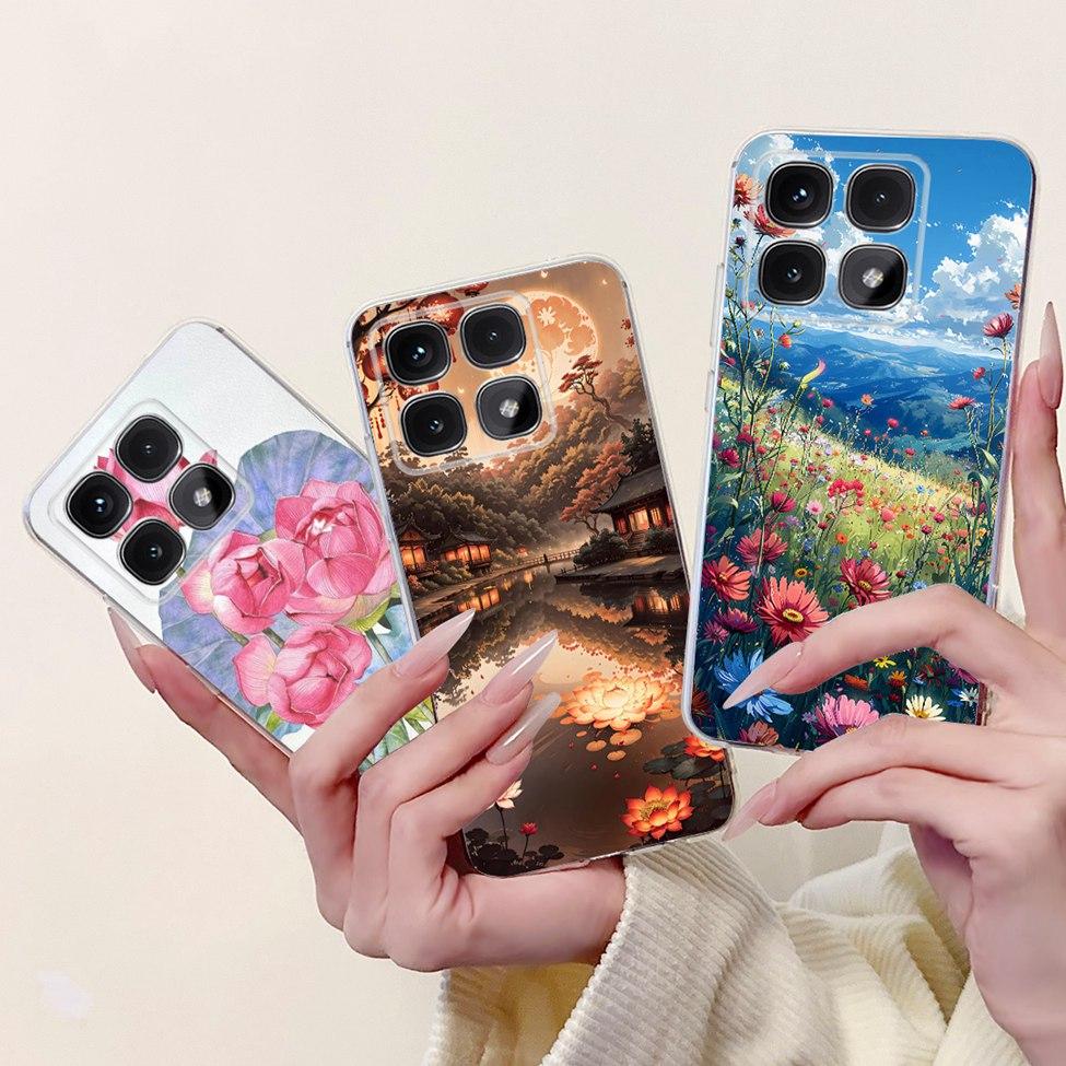 Clear For Xiaomi 14T Case Cover Luxury Cute Cat Fashion Flowers Funny Cool Painted Soft Phone Case 2406APNFAG