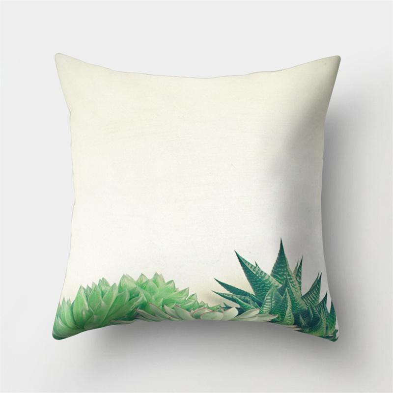 Green Cactus Leaf Plant Pink Flower Potted Plant Cushion Pillow Cover Sofa Bedroom Decorative Pillow Cover