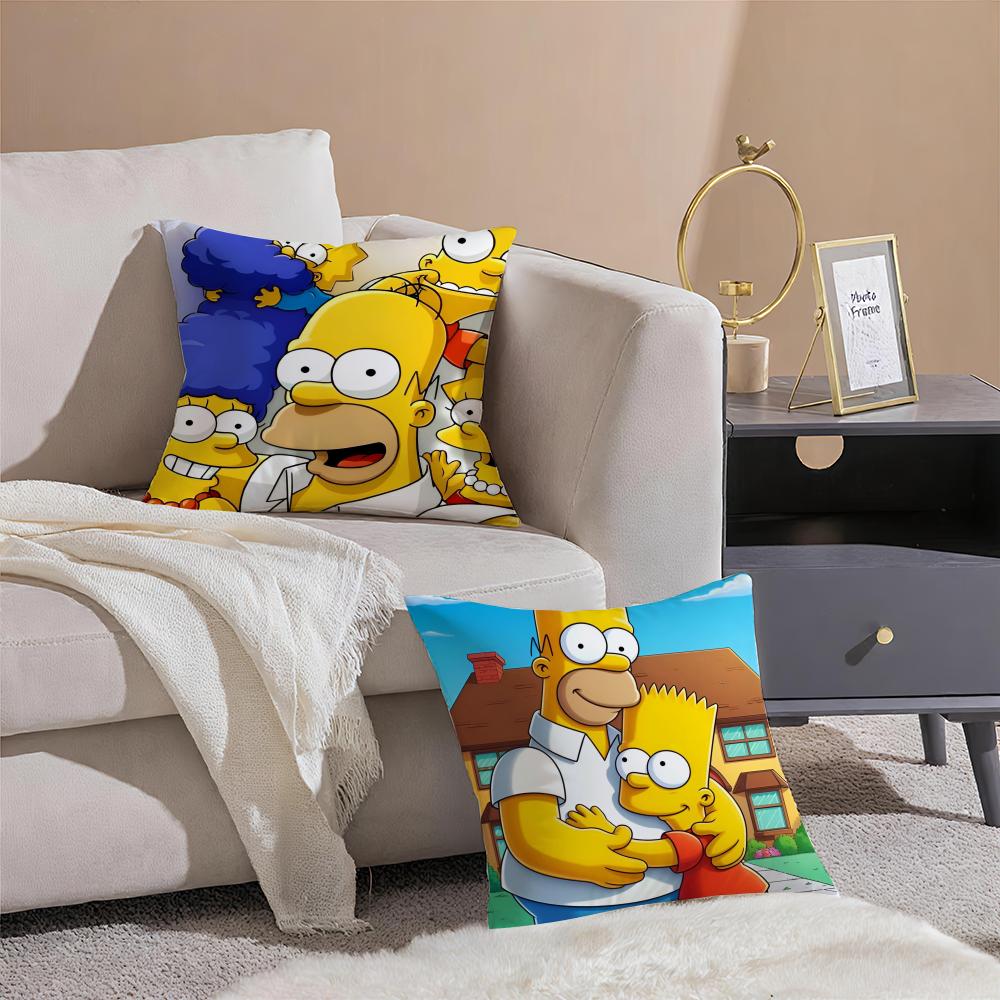 Funny Cartoon TThe Simpsons Cushion Cover Pillowcase Short Plush Invisible Zipper Room Sofa Cushion Cover
