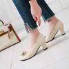 With Medium Heels Round Toe Chunky Bow Woman Pumps Square Shoes for Women Block Heel On Sale Genuine Mark Casual Slip Beau Today