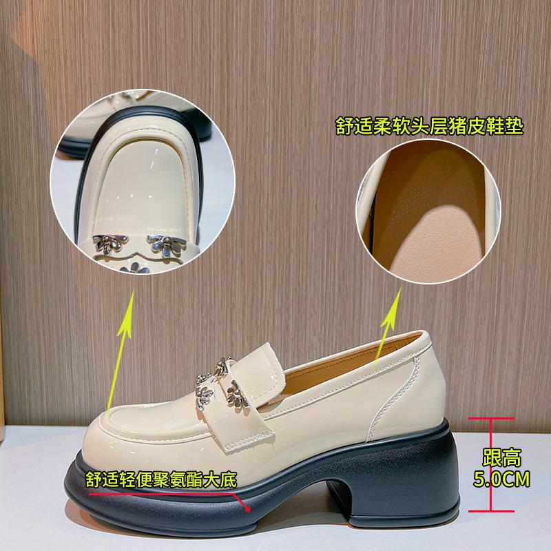 Leather Loafers Women's 2025 Spring New Women's Single Shoes Women's Thick Heel Black Small Leather Shoes Women's British Style Women's Shoes