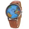 Women's World Map Dial Denim Fabric Strap Analog Quartz Students Wrist Watch