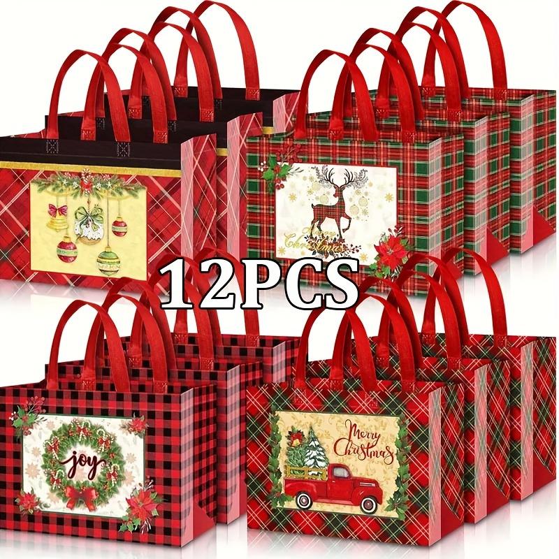 Christmas Gift Bags, Christmas Tote Bags with Handles, Reusable Non-Woven Shopping Bags for Xmas Gifts Wrapping Holiday Party