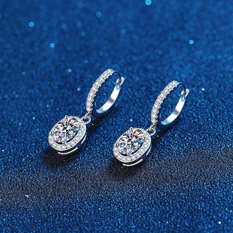 1CT S925 Sterling Silver Earrings For Women Oval Cut Moissanite Ear Buckles D VVS1 Exquisite Jewelry