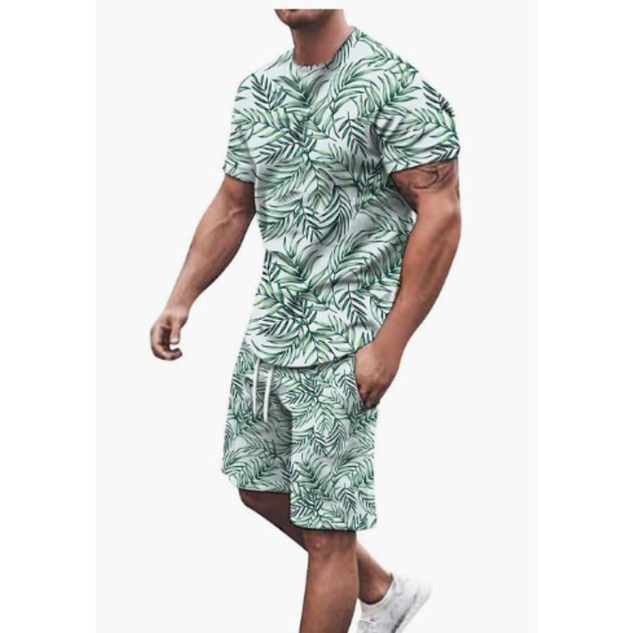 Modisches Resort-Style Herren T-Shirt Kurzarm Shorts Zweiteiliges Set Sommer 3D-Druck